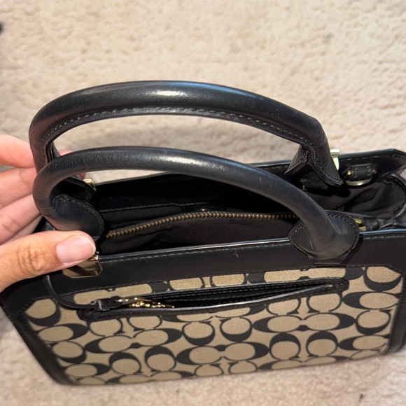 Coach Black and Tan Satchel with Signature Design - Picture 8 of 16